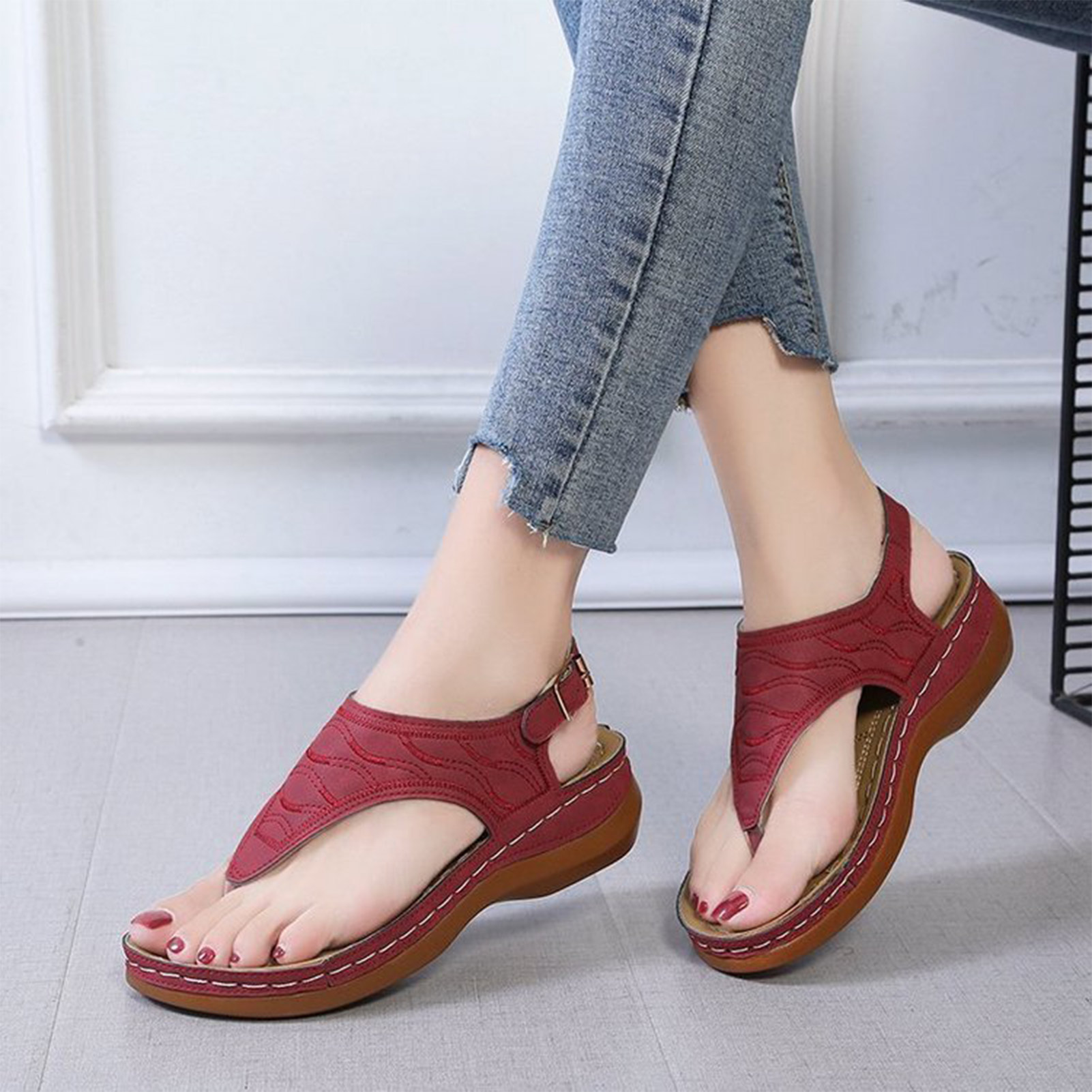 Chanclas Ortopédicas De Moda Para Mujeres Estilo Romano Una Correa De  Hebilla Sandalias De Tacón Inclinado Para Vestido De Fiesta Bombas Zapatos