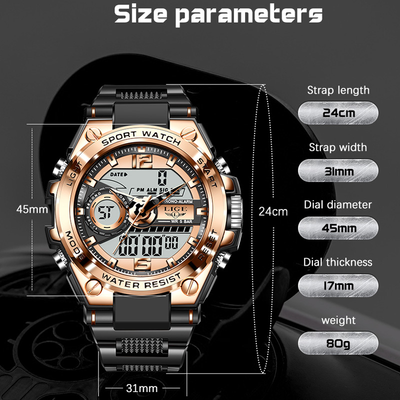 Reloj digital de cuarzo deportivo LIGE para hombre, relojes de buceo  creativos, reloj impermeable para hombre