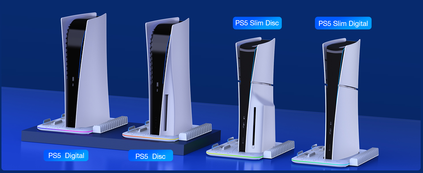 Soporte Vertical Con Luz RGB Para PS5 Slim , Estación Con 14 Modos De  Iluminación Compatible Con Playstation 5 Disc/Digital Edition
