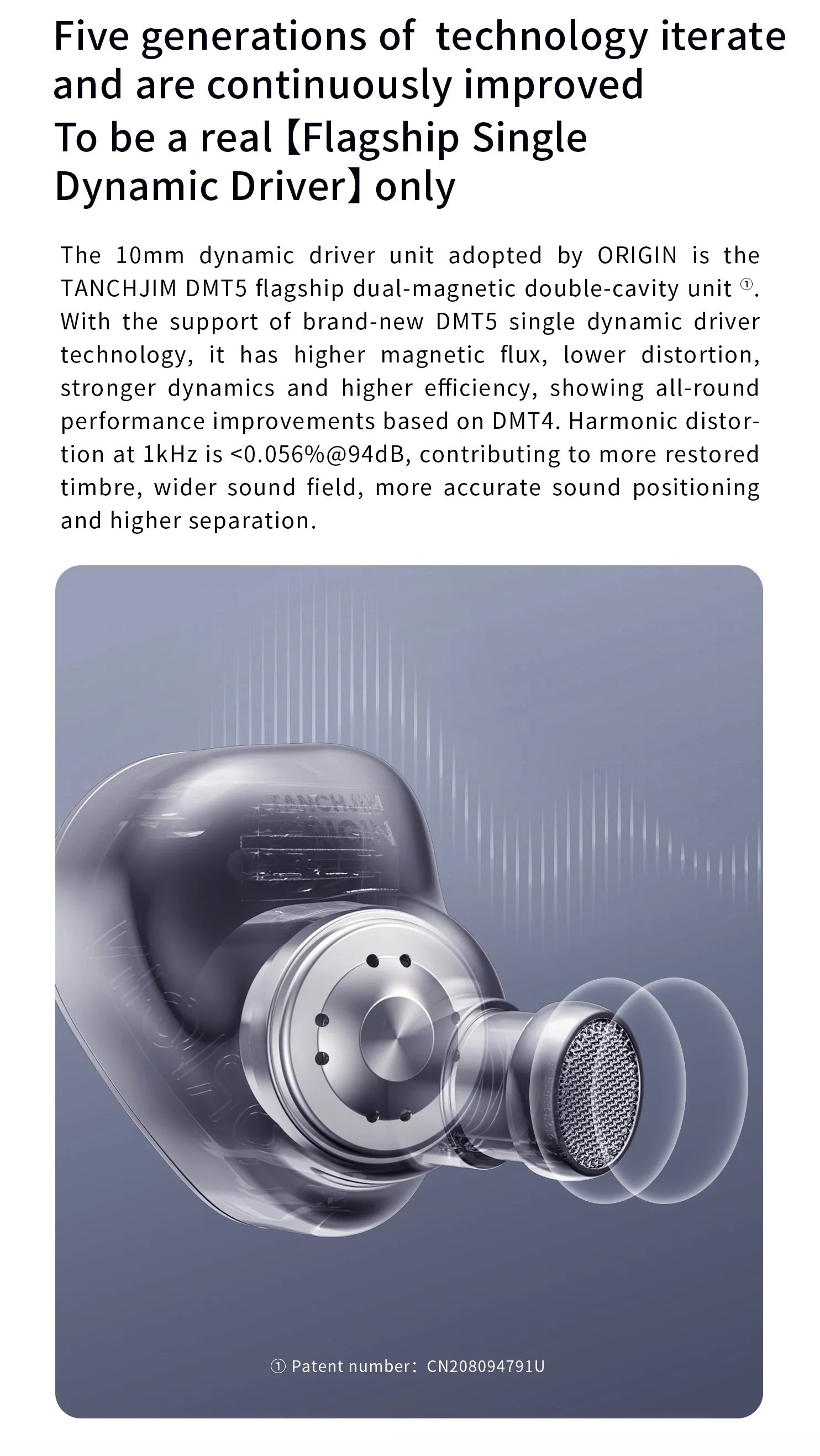 TANCHJIM ORIGIN DMT5 Controlador Dinámico En El Oído Auricular IEM HiFi ...