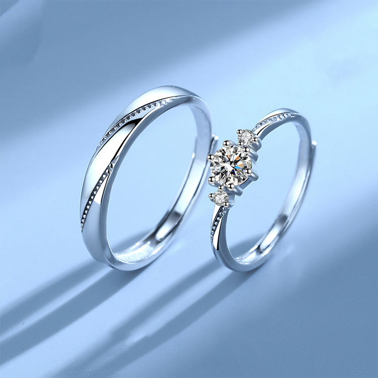 Coreano De La Moda Del Anillo Pareja Ins Elegante Plata Circón
