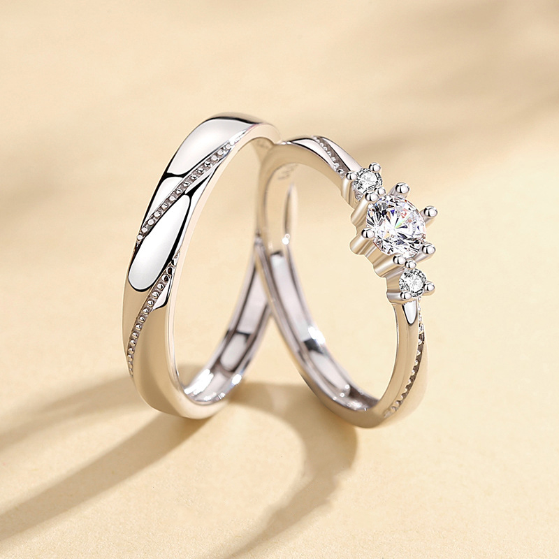 Coreano De La Moda Del Anillo Pareja Ins Elegante Plata Circón