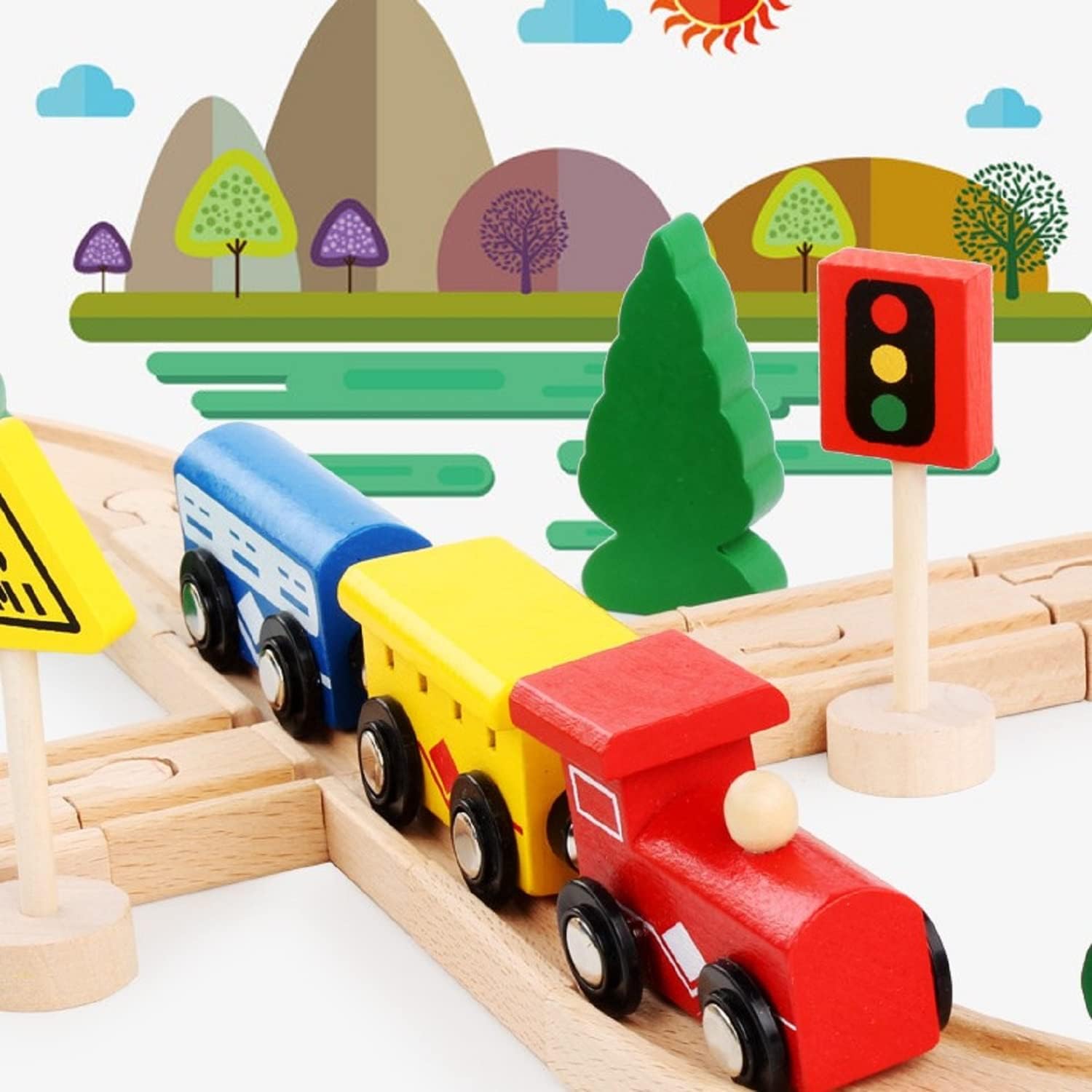 Tren De Madera Juguetes Para Niños Pequeños Magnético Con Pistas