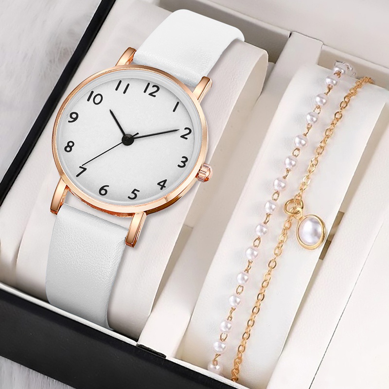 Reloj De Cuarzo Redondo Elegante Y Sencillo Para Mujer Juego De Pulseras Gratis Sin Caja Shopee Colombia
