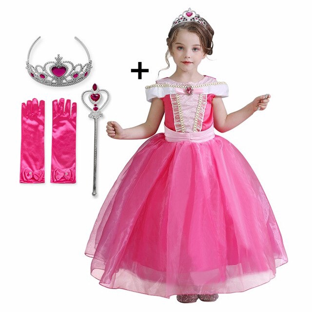 Set De 10 Piezas De Disfraz De Princesa Bella | Incluye Vestido Rosa, Corona Dorada, Varita, Collar, Brazalete, Anillo, Clips Y Guantes | Perfecto Para Fiestas, Halloween Y Cosplay | Tallas 110-150