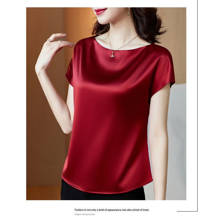 Blusa De Sat n Para Mujer Cuello Redondo Camiseta Elegante Lisa