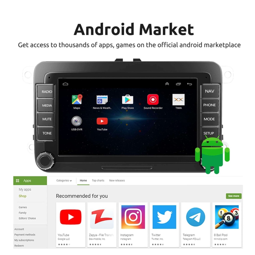 Android 10.0 coche estéreo 9 pulgadas coche Radios 2G RAM 32G ROM pantalla  táctil para Volkswagen VW Passat Golf MK5 Jetta Tiguan T5 Skoda asiento GPS