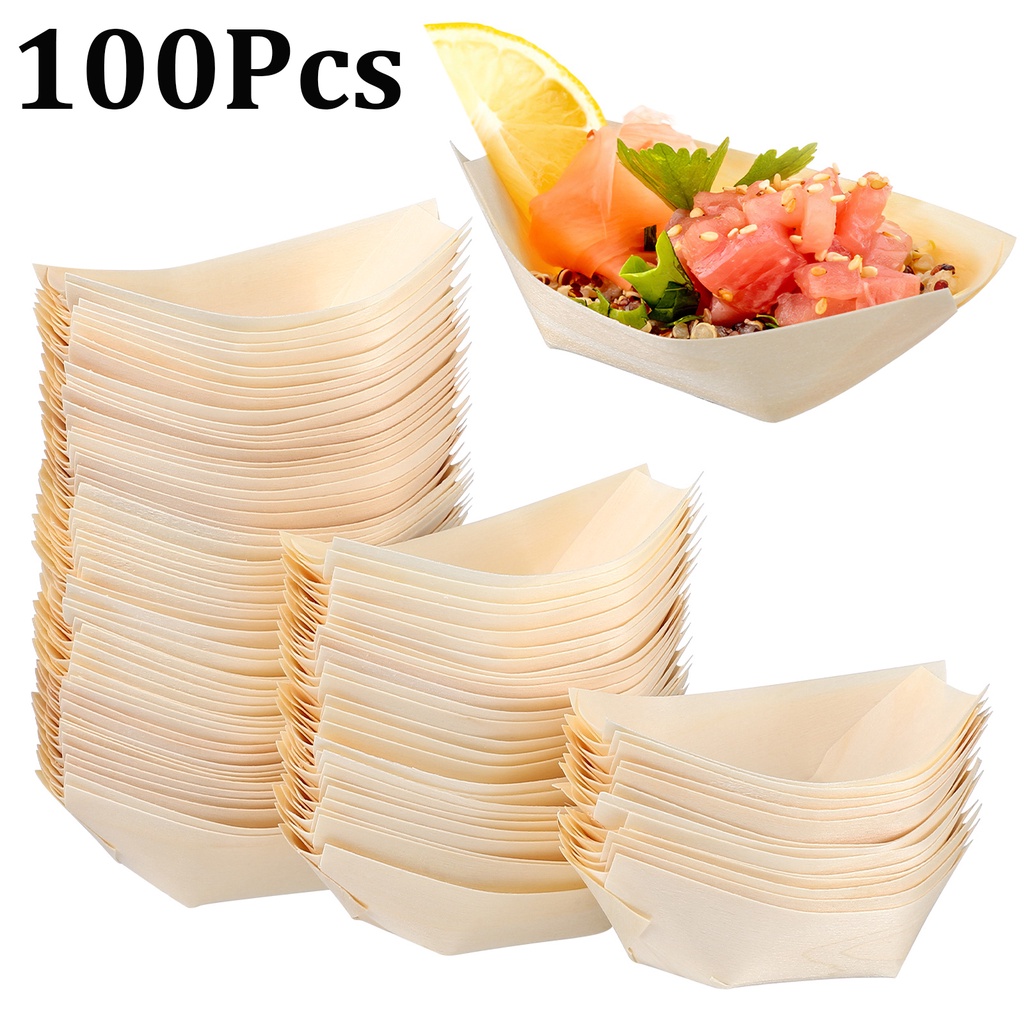 100 Pcs Desechables Sushi Madera Barco Bandejas De Alimentos Platos Mini Bambu Servir Barcos De Papel Para El Perro Caliente Shopee Colombia