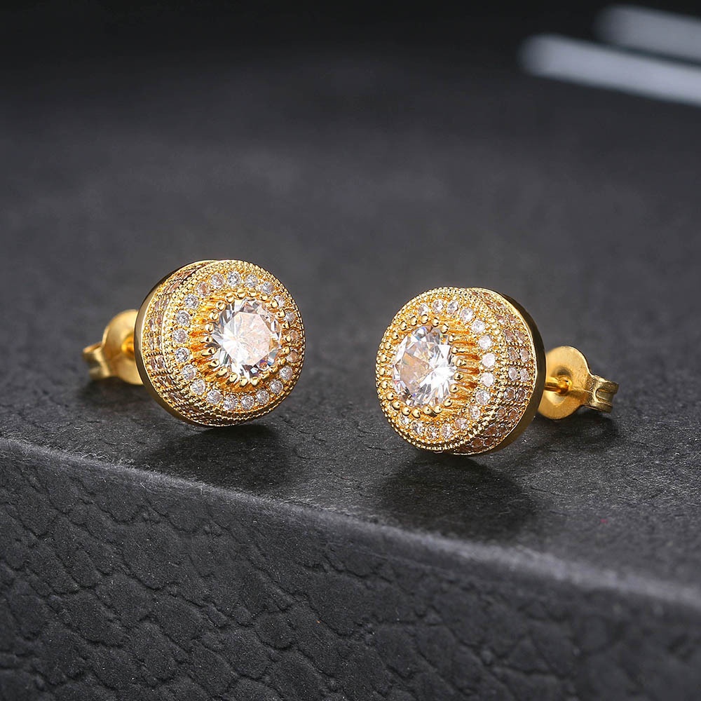 Aretes De Diamante Completos De Circonita Micro-Incrustaciones De