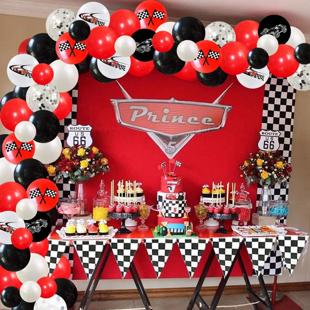 Motociclista Pista Globos negros y rojos Fondo de feliz cumpleaños –  webackdrops