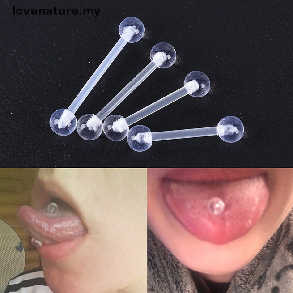 [lovenature] 10Pcs Acrílico Transparente Suave Barra Lengua Anillo Hélice  Piercing Joyería Del Cuerpo [Mi]