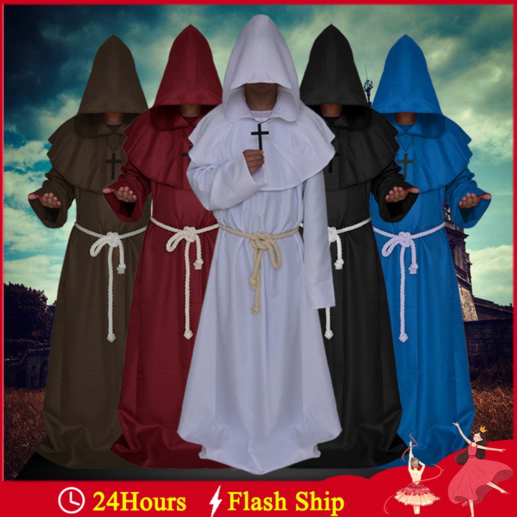 Disfraz De Monje Con Capucha Cosplay Halloween Sacerdote Mago