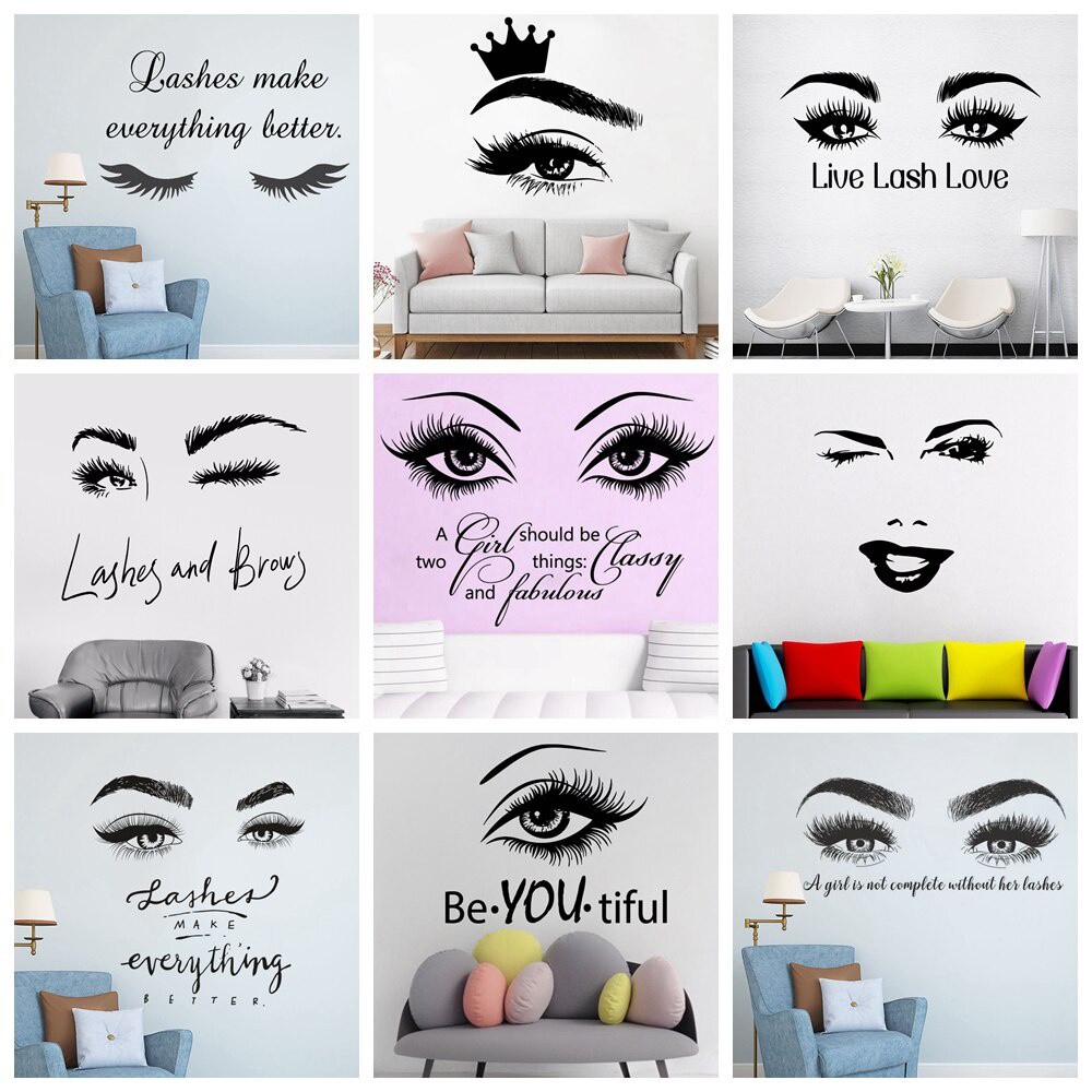 Calcomanía De Pared Para Salón De Belleza Pestañas Live Love Decoración Del  Hogar Ojos Citas Papel Pintado Murales | Shopee Colombia