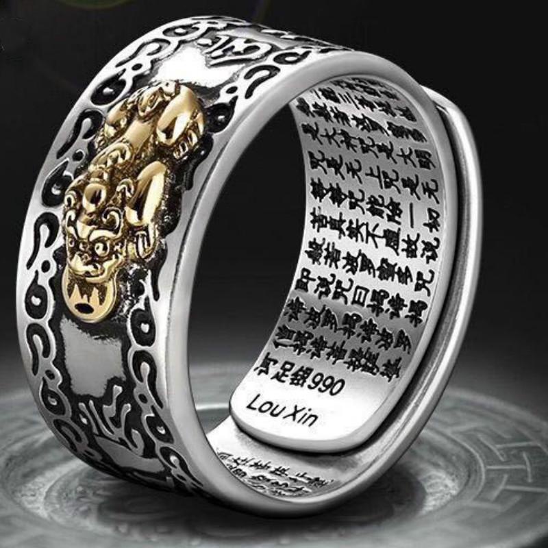 Anillo De La Suerte Feng Shui Pixiu Enchant Wealth Amuleto Abierto De Escritura Para Mujeres Y Hombres Anillos De Plata Ajustables Shopee Colombia