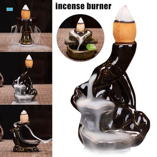 Quemador de incienso de Buda de cerámica, con cascada, soporte chino para  quemador de incienso con luz LED, conos de incienso para decoración del