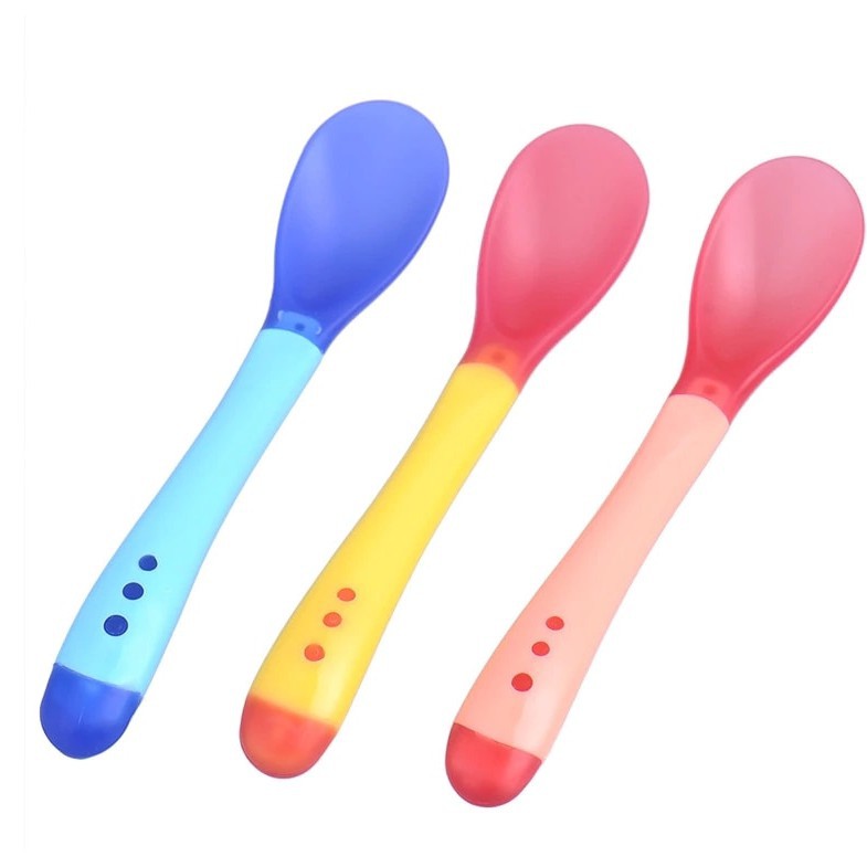SF] Cuchara De Silicona Para Detección De Temperatura De Alimentación Para Bebés Cucharas De Seguridad Y Tenedor