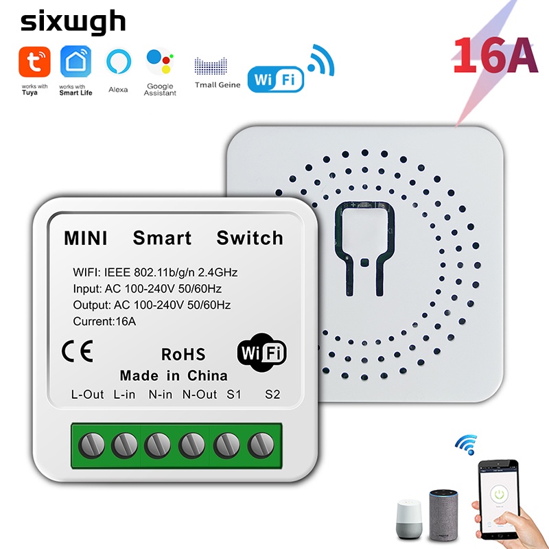 Tuya Mini WiFi Smart Switch Módulo de relé con función de temporizador,  16A, interruptor de luz inteligente de 2 vías para hogar inteligente