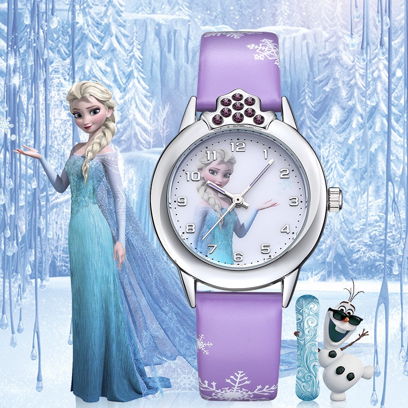 Frozen De Dibujos Animados Reloj Niñas Elsa Anna Princesa Niños Relojes  Correa De Cuero Lindo De Pulsera Regalos