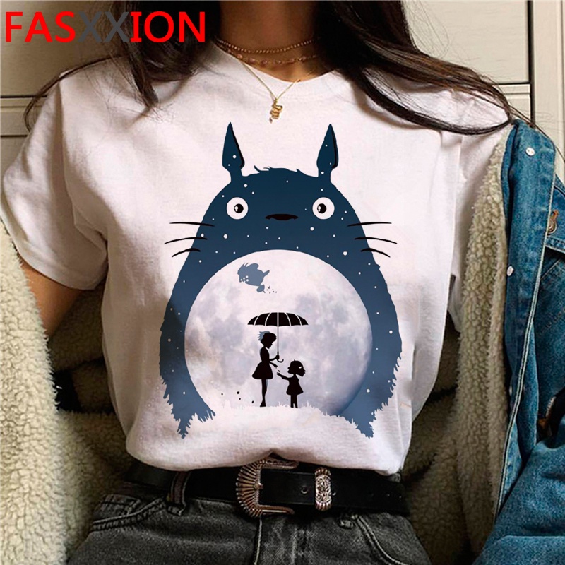 Totoro Studio Ghibli Verano top Femenino Grafico Camisetas Mujeres grunge harajuku Blanco Camiseta Mas El Tamano Shopee Colombia