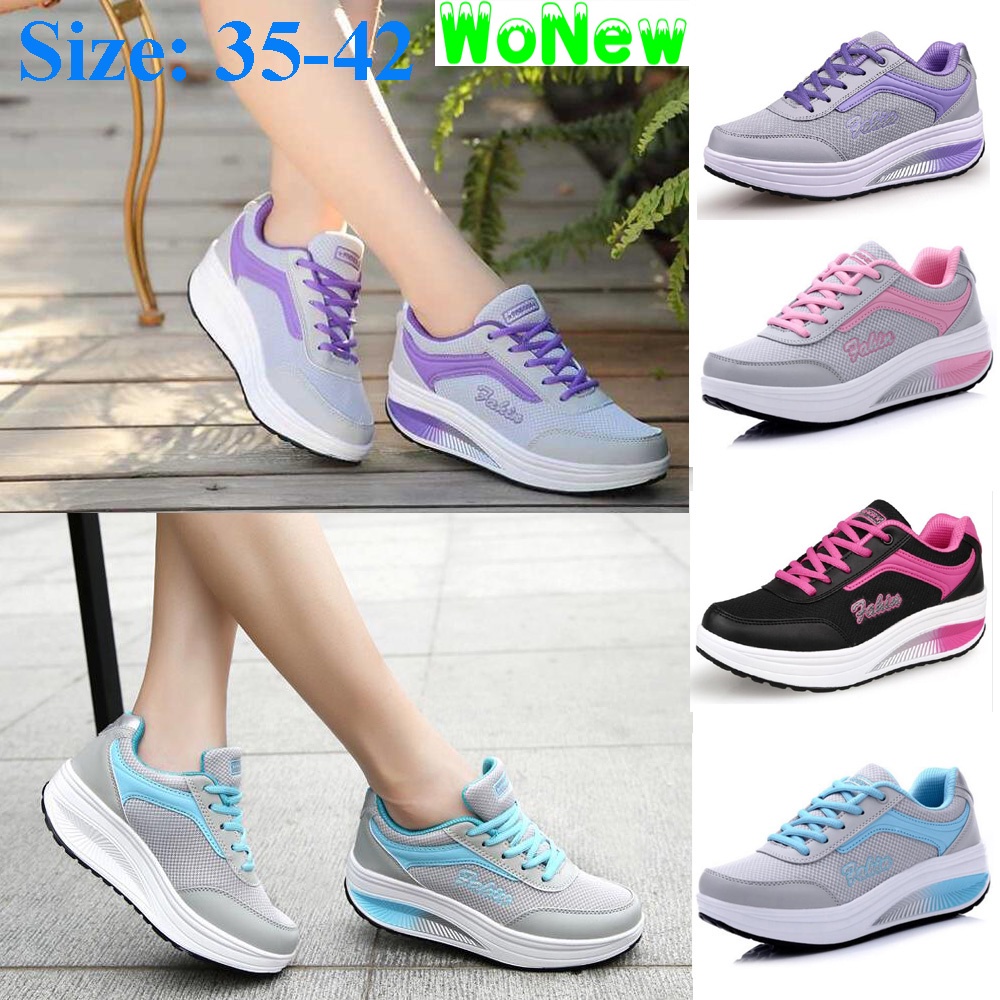 Zapatillas De Deporte Casuales Para Mujeres Con Plataforma De Tacon Medio Zapatos Deportivos Shopee Colombia