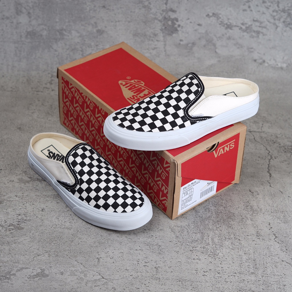 Vans SLIP ON CHECKERBOARD MULE negro blanco ORIGINAL PREMIUM DT CHINA calcetines gratis bolsa de papel VANS zapatos zapatillas de deporte hombres