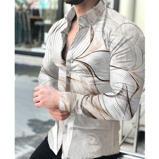 Camisa De Manga Larga Casual Con Botones Para Hombre Con Estampado