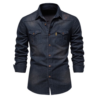 100 Algod n Camisas De Mezclilla Hombres Slim Fit Smart Casual