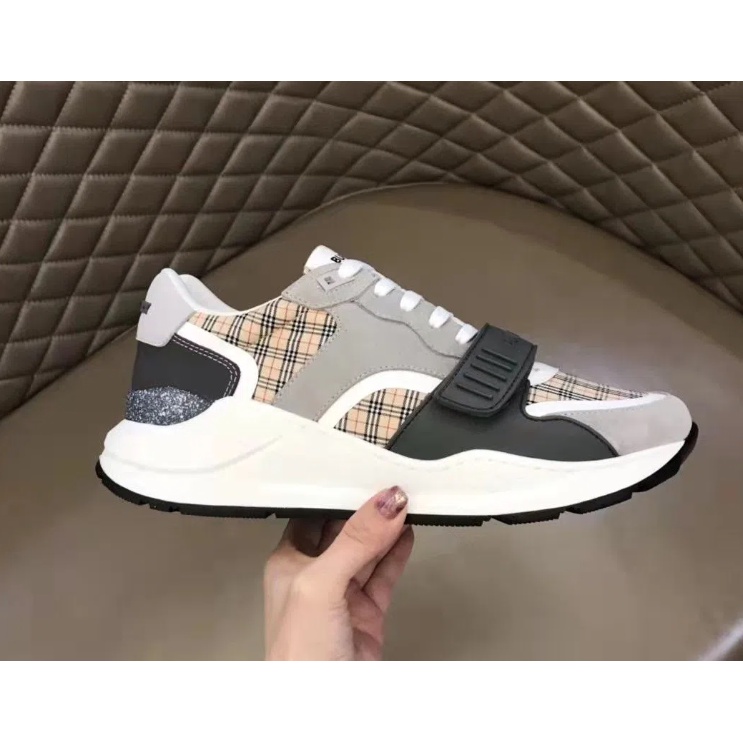 Burberry Baja Cano Con Encaje De Cuero Costura Casual Para Los Hombres Suela Gruesa Zapatos Zapatillas De Deporte