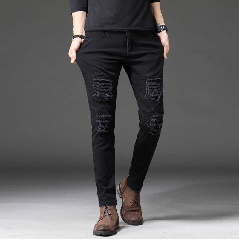 Nuevos jeans Negros Para Hombres Versi n Surcoreana De ripped slim