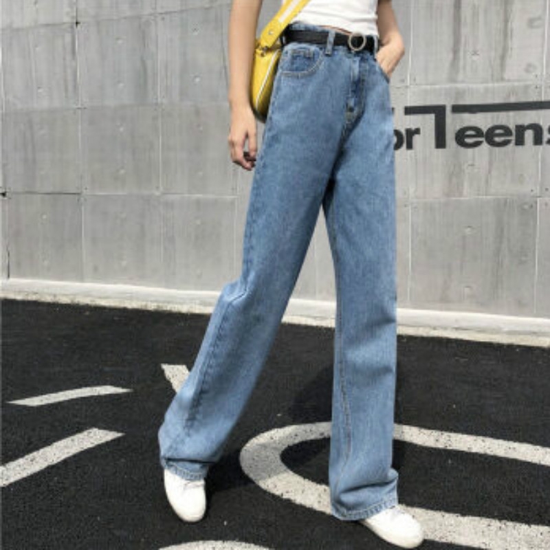 2022 Nuevas Mujeres Pierna Ancha Flare Jeans Cintura Alta Color Sólido  Pantalones De Mezclilla Sueltos Con Bolsillos Caqui