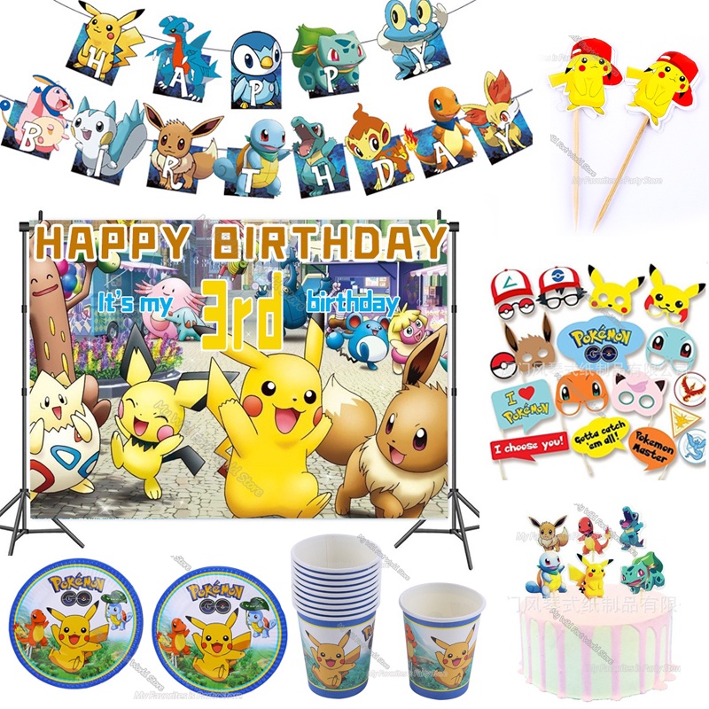 Pokémon Tema Fondos Niños Feliz Fiesta De Cumpleaños Decoración