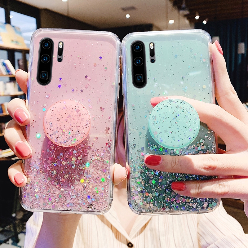  Funda para Huawei P Smart 2019 con purpurina, anillo