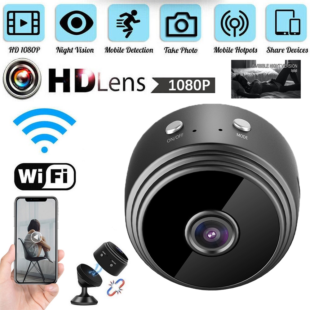 Mini cámara, portátil, mini cámara inalámbrica, detección automática, mini cámara  espía, interior y exterior, batería (negro)