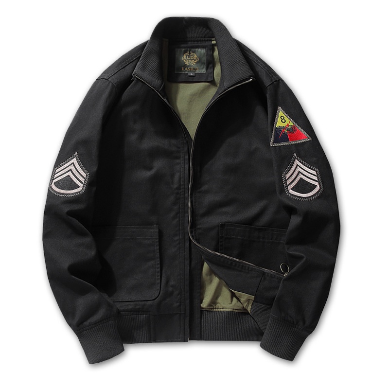 Chaquetas cargo de algodón para hombre, ligeras, con cremallera, manga larga, chaquetas de trabajo, golf, cortavientos con bolsillos, Verde militar, Mediana Chaquetas cargo de algodón para hombre, ligeras, con cremallera, manga larga, chaquetas de trabajo, golf, cortavientos con bolsillos, Verde militar, Mediana