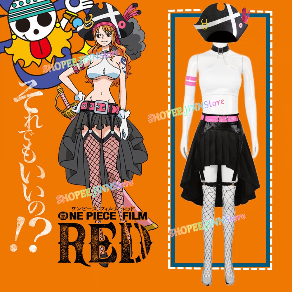 JINN ONE PIECE FILM RED NAMI Cosplay Disfraces Mujeres Chaleco Falda Negra  Sombrero Cinturón Medias Uniformes ACGN Disfraz | Shopee Colombia