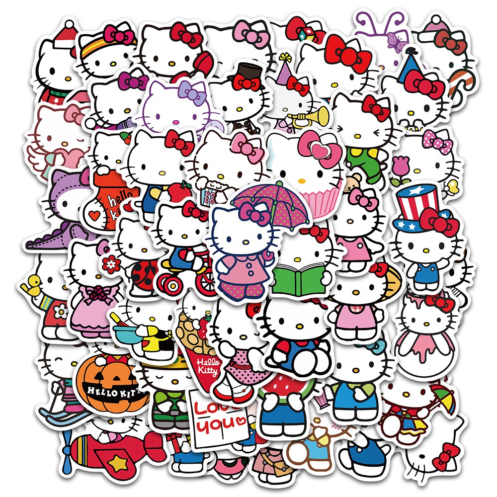 50 pzs calcomanías de dibujos Animados de hello Kitty a prueba de agua ...