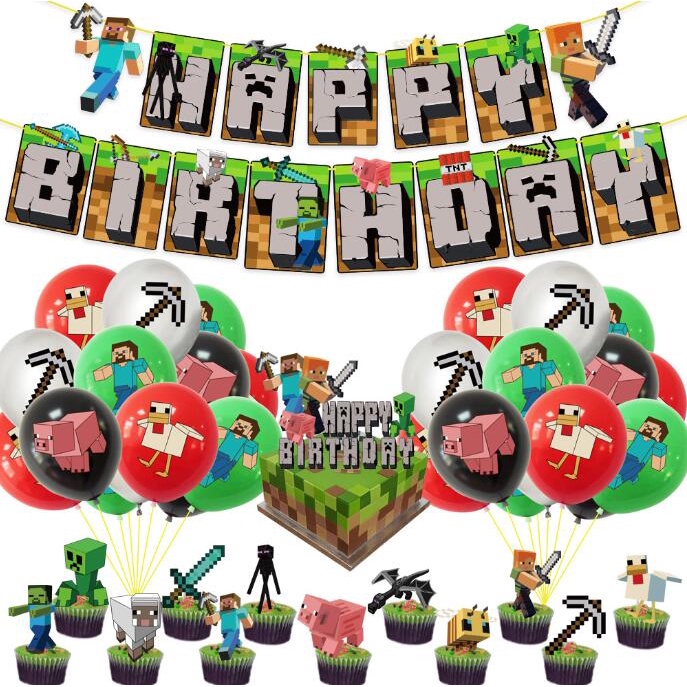 Globos De Cumpleaños Decoración Minecraft Fiesta Temática