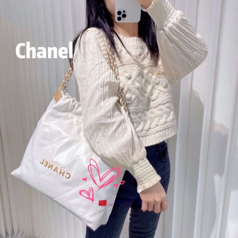 Chanel Bolsa De Compras De Monedas De Oro Serie 22 Bolso De Hombro Blanco  Conjunto De Dos Piezas