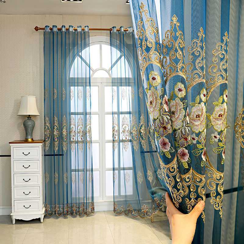 Amidoudou 1 par de cortinas traslúcidas de jacquard europeo bordadas,  cortinas de tul para sala de estar, dormitorio, cortinas translúcidas de  lujo