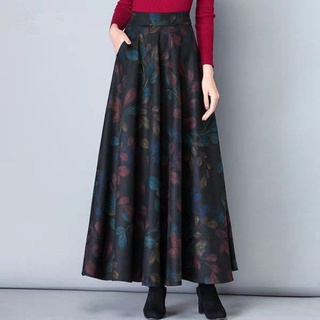 Falda estampada de lana de otoño invierno para mujer, alta, longitud media, línea, falda grande, falda luna | Shopee Colombia