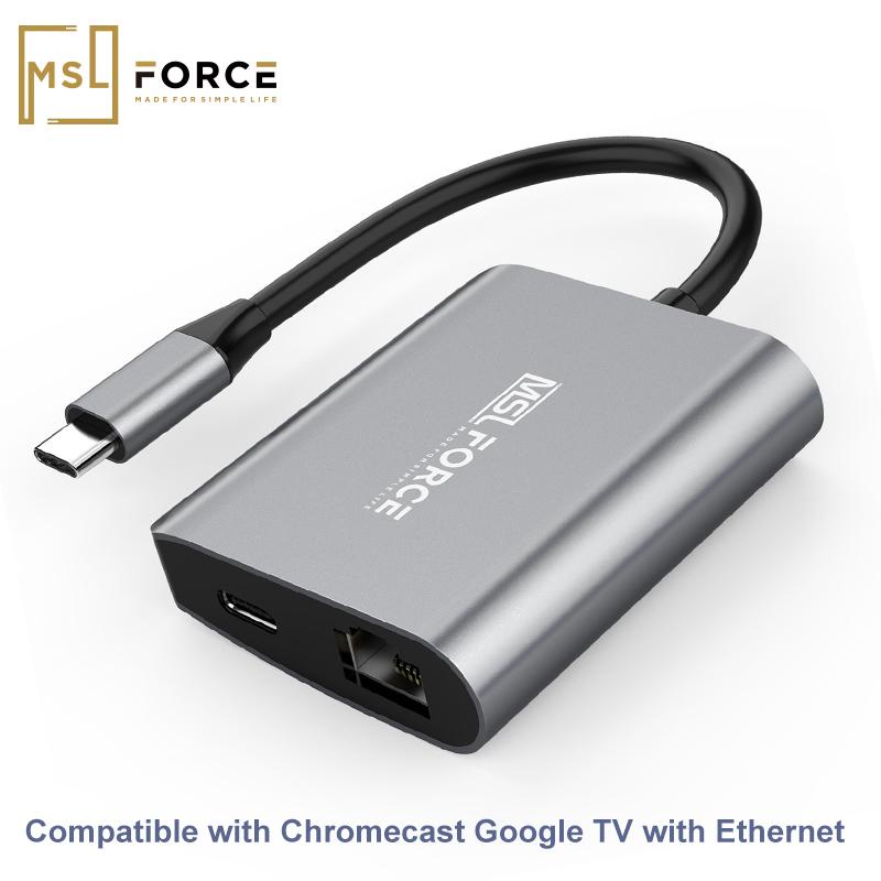 Adaptador USB-C Gigabit RJ45 Con PD100W Passthrough Power 1000Mbps  Velocidades Ethernet Para ChromeCast Con Google TV Cable