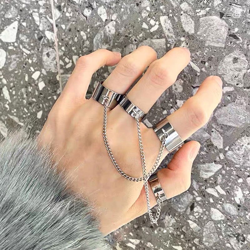 Juego De 4 Anillos De Cadena De Plata De Moda Accesorios De