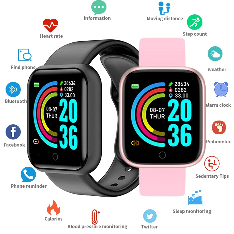 Y68 Reloj inteligente Bluetooth para hombres y mujeres, ejercicio de  frecuencia cardíaca, presión arterial, rastreador de fitness, pulsera  inteligente para Apple iOS Android : : Electrónica