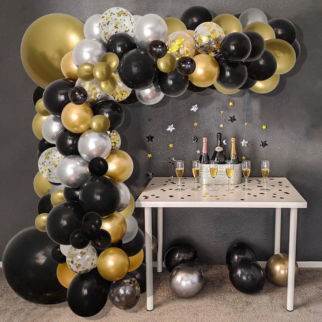 Decoraciones de cumpleaños número 18 para niños, globos negros y dorados,  kit de arco de guirnalda con el número 18, globo de confeti de papel de