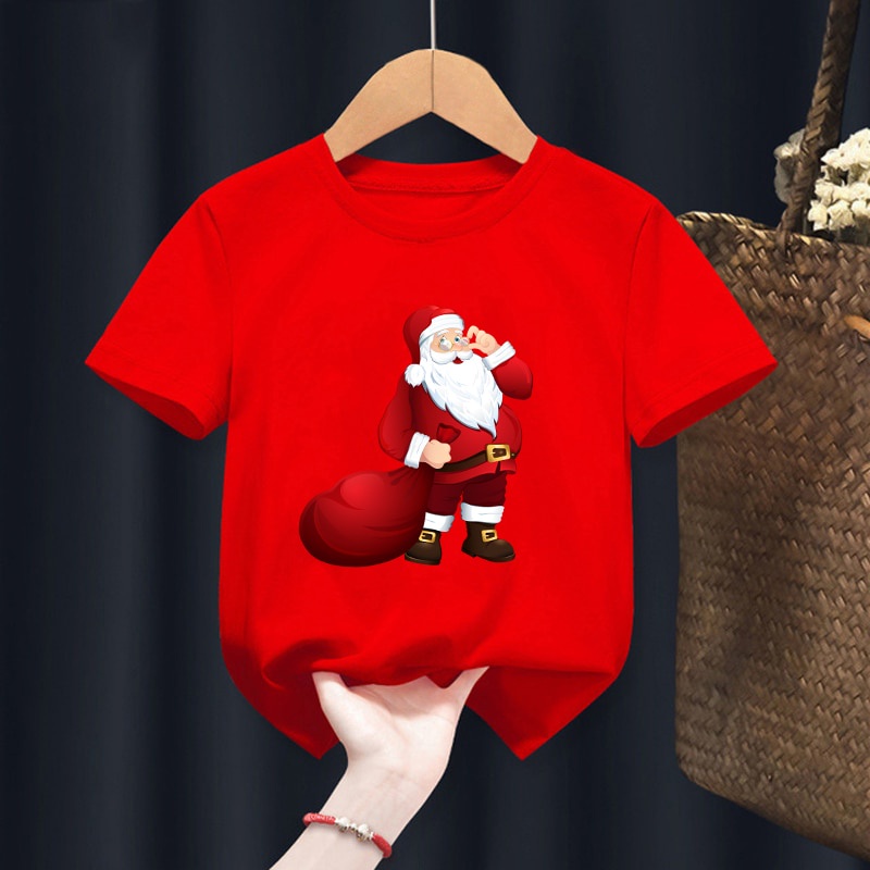 Feliz Navidad Nueva Moda Manga Corta Ninos Camiseta Lindo Santa Reno Grafico Camisetas Rojas Ninas Casual Tops Shopee Colombia