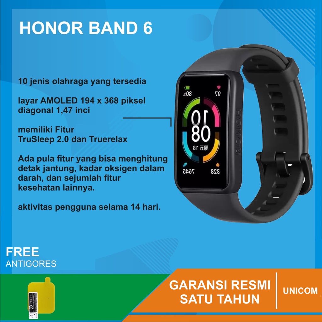  HONOR Reloj inteligente Band 6 Fitness Tracker para hombres y  mujeres, pantalla a color AMOLED de 1.47 pulgadas, SpO2, monitor de  frecuencia cardíaca 24H, duración de la batería de 14 días