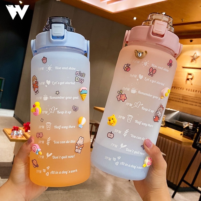 Botella De Agua De 2 Litros De Gran Capacidad Degradado Portátil Mango Al  Aire Libre Gradiente Con Paja De Pegatinas