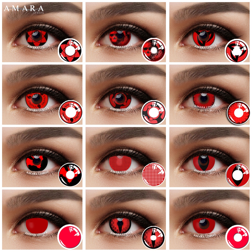 AMARA Lentes De Contacto Para Ojos 2 Piezas Par Rojo De Dibujos