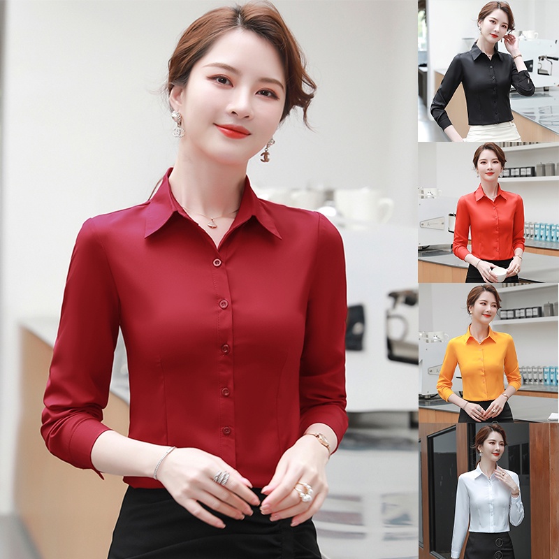 Blusa Blanca Sólida De Manga Larga Para Mujer Camisas De Trabajo Ropa De  Oficina Blusas Formales