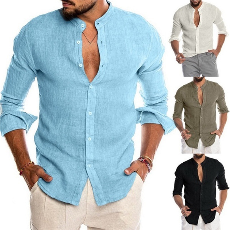 Camisa De Lino De Algodón Para Hombre , Tops Sueltos , Camiseta De Manga  Larga , Casual Para Hombres , Blusa Social Slim , Ropa De